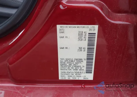 2020 Nissan Altima Sl Intelligent Awd z USA, uszkodzony, nr VIN 1N4BL4EW3LN306921